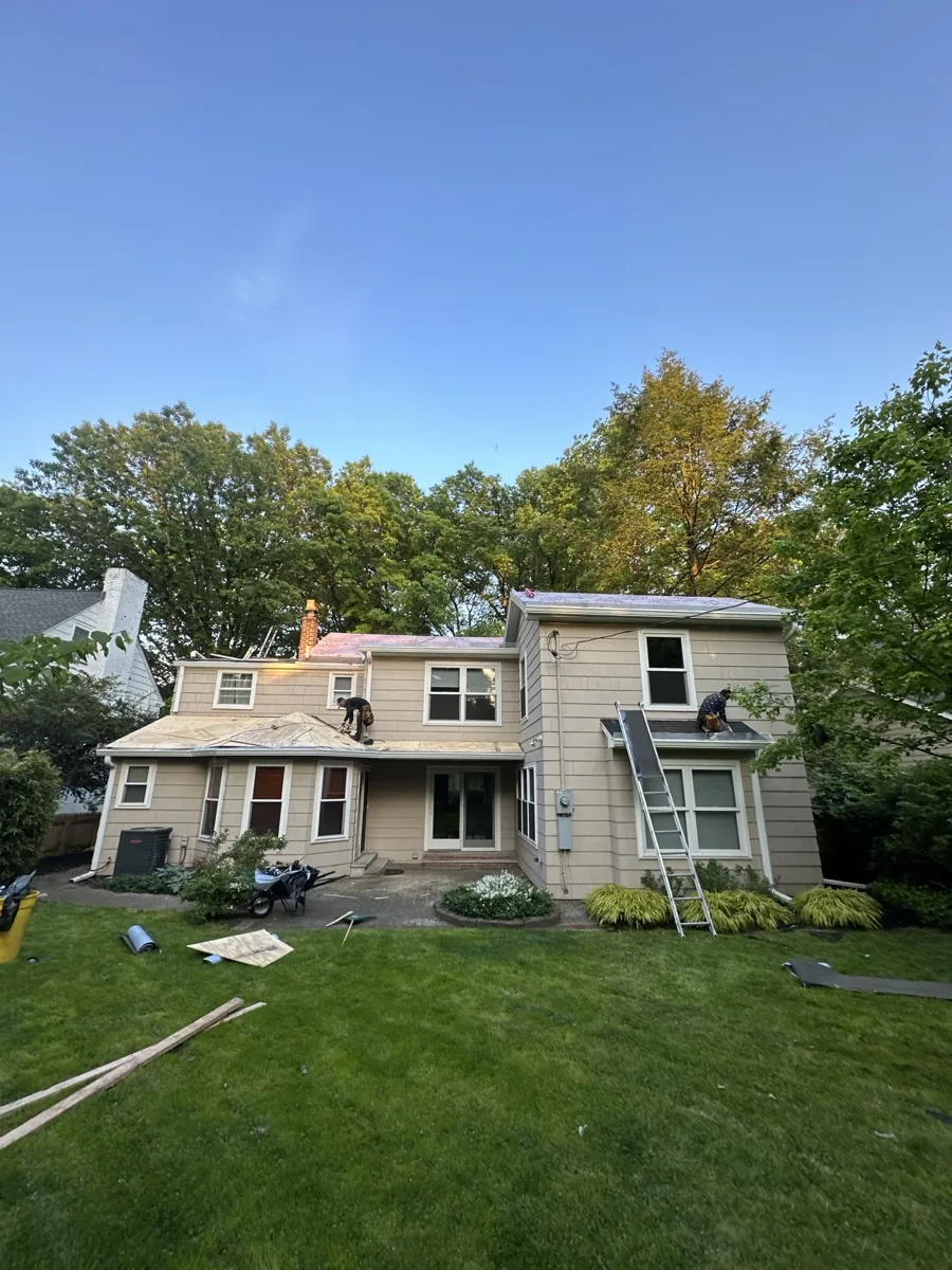 Temporary roof securing on a storm-damaged New Jersey home